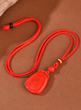 原矿朱砂吊坠高含量帝王红砂富贵平安竹本命年护身符吊坠项链批发