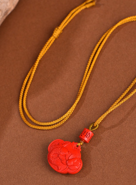 原矿朱砂吊坠高含量红砂莲年有鱼平安锁本命年护身符吊坠项链批发