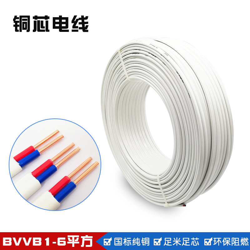 纯铜护套线实心硬铜条线2X1/1.5/2.5平方mm绝缘双S芯电线阻燃BVVB - 图0