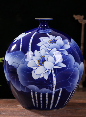 手绘青花石榴瓶 景德镇中式客厅家居工艺品 瓷器仿古玄关办公摆件