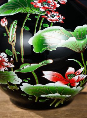 景德镇陶瓷器花瓶摆件客厅插花中式博古架乌金釉花瓶装饰小摆设品
