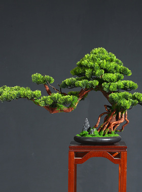 仿真迎客松盆景绿植盆栽客厅电视柜玄关办公室家居装饰新中式摆件