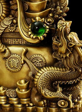 黄铜龙摆件 聚宝盆龙聚财 双龙戏珠聚宝盆十二生肖龙家居玄关摆饰