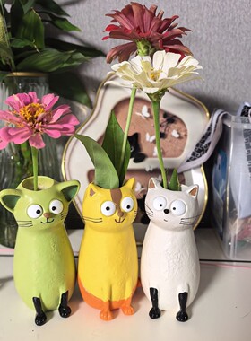 新品 Quirky Cat Vase 精致的古怪小猫花瓶家居桌面树脂摆件