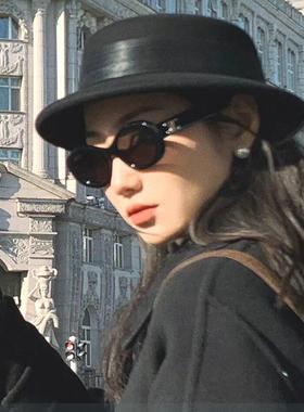 凯旋门黑色圆框太阳镜女防紫外线美式复古偏光墨镜时尚街拍夏季潮