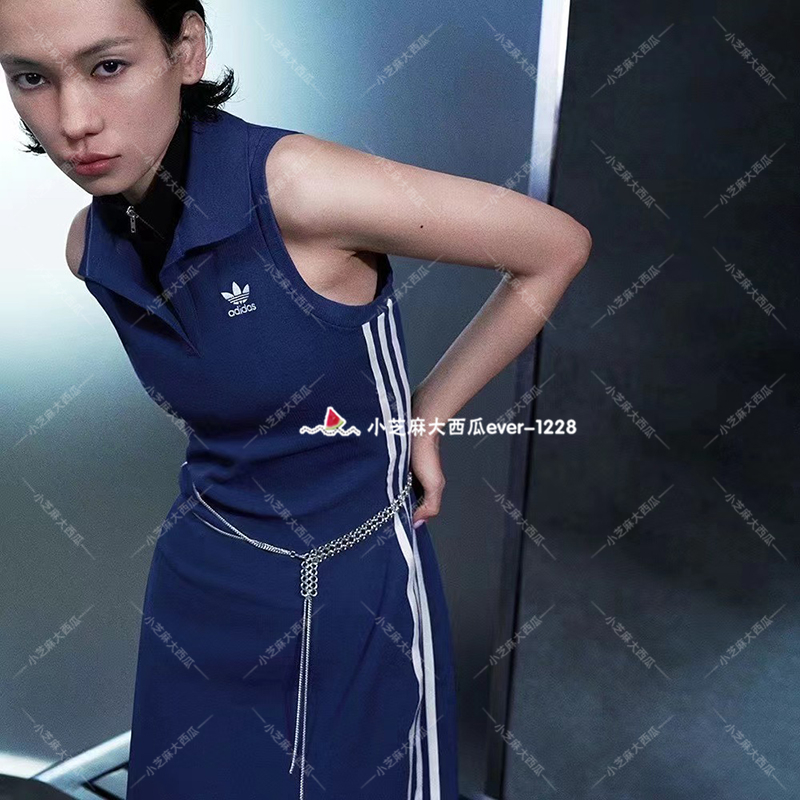 adidas三叶草女子针织运动修身长款无袖翻领连衣裙IR6126IT9860