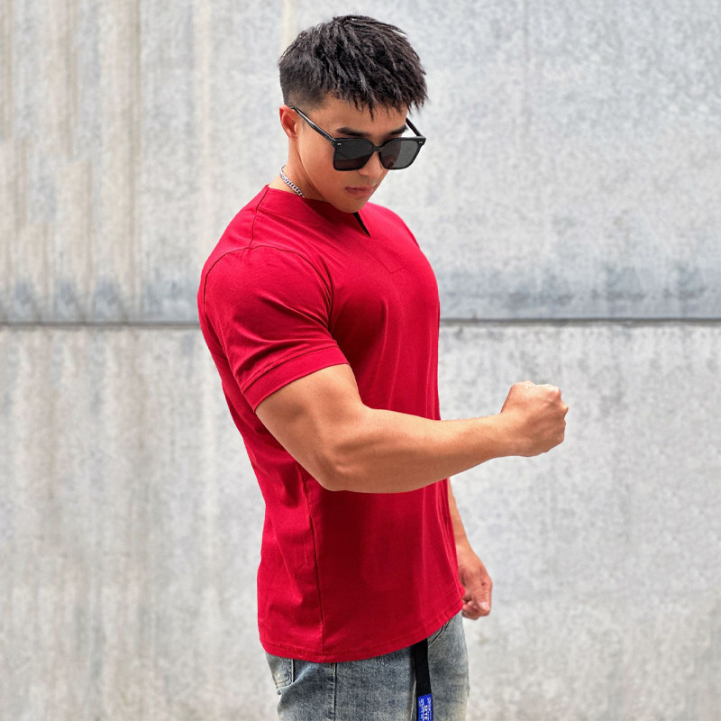 健身短袖t恤男V领显肌肉运动训练篮球休闲兄弟锻炼上衣服纯色潮,淘宝优惠券,粉丝福利购,淘宝优惠卷