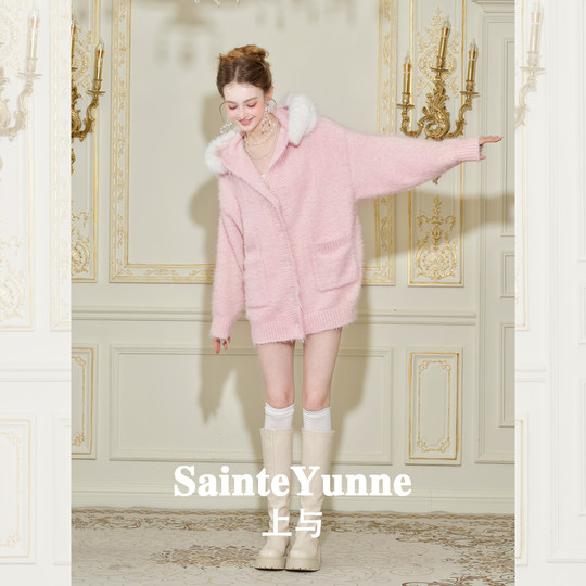 Herbst und Winter weicher und wachsartiger, lockerer, lockerer Kapuzenpullover mit großem Pelzkragen