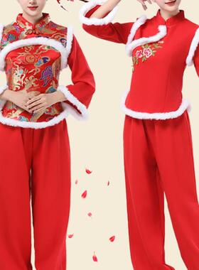 送扇子新款秧歌队服装女秋冬服扇子套装古典舞演出服民族打鼓拜年