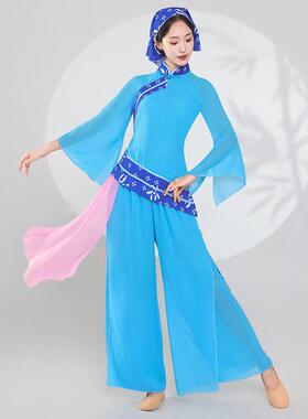 送扇子秧歌舞演出服装女民族风广场舞套装村姑采茶斗笠舞表演服春