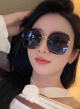 无框渐变色墨镜女款2025新款级感防紫外线大脸显瘦切边太阳眼镜
