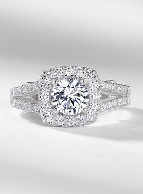 S925银渡18K金PT950铂金戒指莫桑石满镶戒子豪华款莫桑钻戒指女款