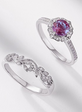 新款个性奢华大气亚历山大石戒指S925银渡18K金PT950铂金戒指套戒