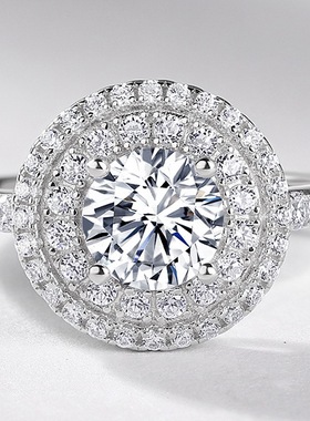 时尚奢华莫桑石女戒指轻奢风S925银渡18K金PT950铂金满钻订婚戒指