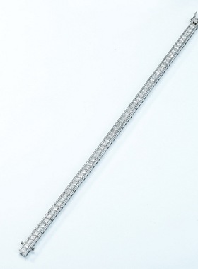 新款盒子链手链S925银渡18K金PT950铂金单排彩钻手饰男女时尚百搭