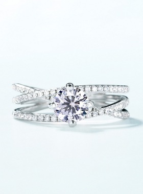 时尚流行莫桑钻戒指女S925银渡18K金PT950铂金戒指环ins风饰品