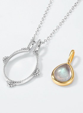 复古中世纪水滴天然拉长石优雅简约S925银渡18K金PT950铂金吊坠