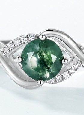 时尚轻奢波浪形绿苔藓戒指小众高级S925银渡18K金PT950铂金食指戒