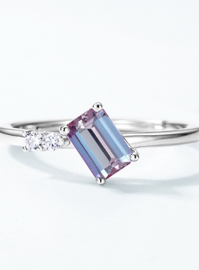 轻奢S925银渡18K金PT950铂金镀金镶嵌培育亚历山大石戒指彩宝指环