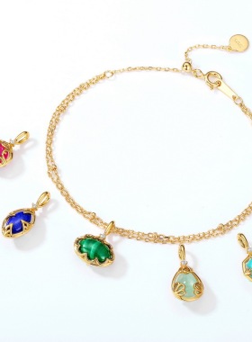 青金石白水晶正反两戴吊坠女S925银渡18K金PT950铂金吊坠手链两用