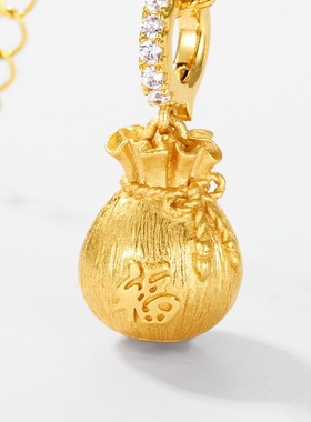 复古手工拉丝小福袋吊坠锁骨链女S925银渡18K金PT950铂金钱袋项链