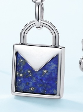 青金石锁芯吊坠锁骨链时尚小众设计S925银渡18K金PT950铂金项链