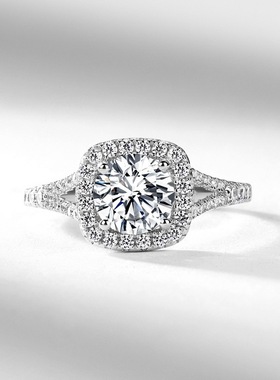 新款个性奢华方包莫桑石戒指高级S925银渡18K金PT950铂金指环女