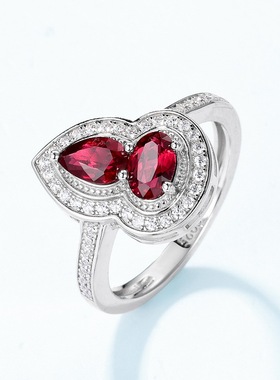 葫芦培育红宝戒指S925银渡18K金PT950铂金培育彩宝食指戒时尚指环