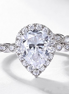 经典款大气莫桑钻戒指女时尚百搭S925银渡18K金PT950铂金满钻戒指