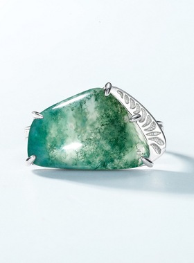 个性夸张几何水草玛瑙戒指时尚流行S925银渡18K金PT950铂金戒指