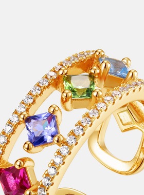 时尚小清新简约彩虹色戒指网红个性S925银渡18K金PT950铂金指环