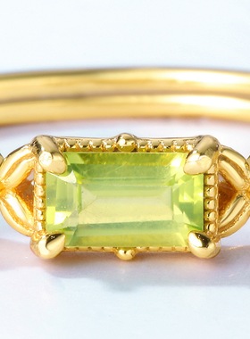 新款复古风几何橄榄石戒指S925银渡18K金PT950铂金戒指精工银饰品