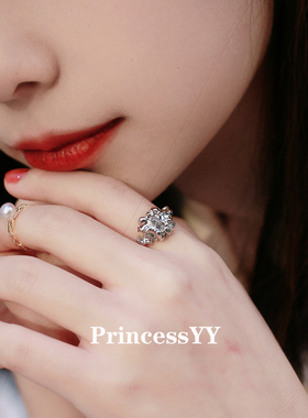 PrincessYY银色开口中性戒指夸张冷淡风轻奢高级感小众可调节配饰