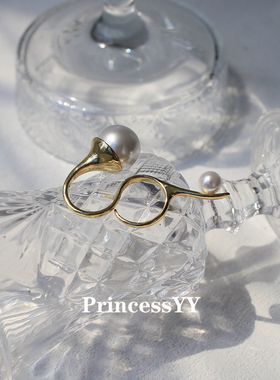 PrincessYY轻奢高级感小众设计大珍珠开口戒指可调节通勤指环夸张