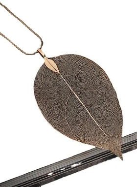 镀金个性标本简约天然长项链欧美真树叶直销叶子毛衣链