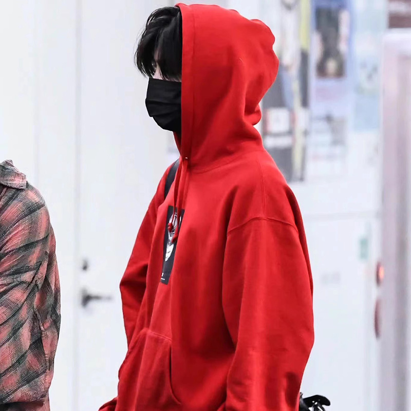 朴成训同款红色卫衣女2024新款秋冬连帽上衣外套学生帽衫 - 图1