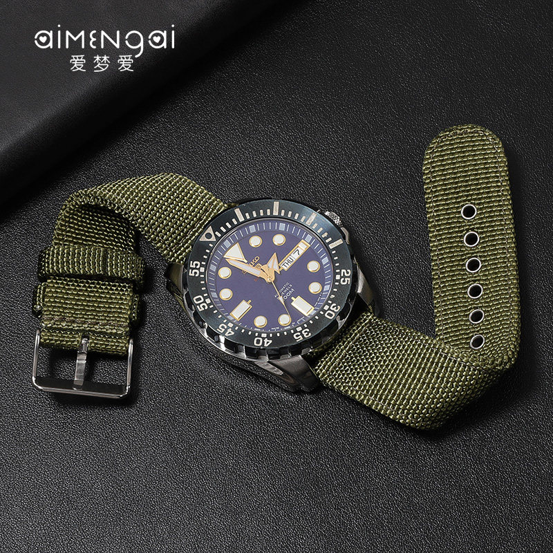 军绿色帆布尼龙表带精工鸡尾酒罐头 爱梦爱配件