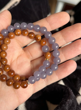 新中式库克蓝水翡翠双圈手链女复古民族风草莓晶玉髓跑环手串手饰