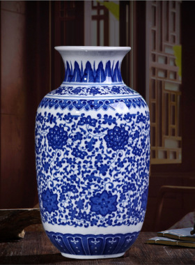 景德镇陶瓷器花瓶中式家居客厅饰品电视柜摆件仿古青花瓷插花器