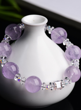 原创天然薰衣草紫水晶手串冰种圆珠紫色水晶手链男女款高货批发