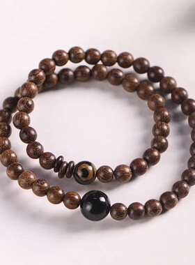 ins风金丝檀木手串DIY复古风天珠手链男女士椰蒂情侣款文玩佛珠