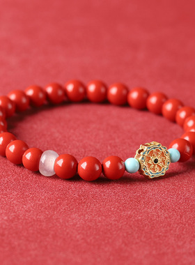 大红色高含量红砂珐琅八卦手链原矿朱砂手串女款本命年批发厂家直
