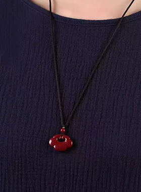 原矿朱砂如意平安锁吊坠子高含量紫金砂帝王红砂项链吊坠批发代发