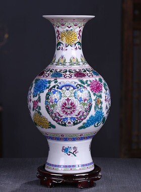 景德镇陶瓷器 珐琅彩青花瓷夜光粉彩小花瓶 家居摆件客厅饰品礼品