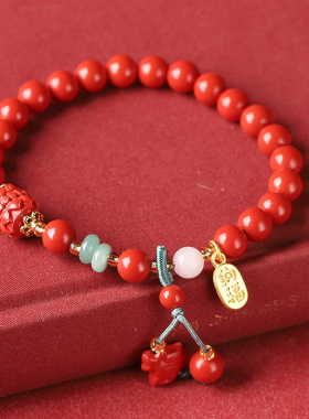 原矿朱砂手串女款本命年大红色高含量红砂并蒂莲手链批发厂家直销