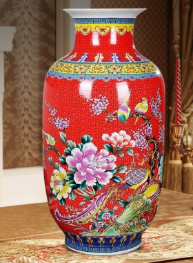 景德镇陶瓷 花瓶 中式金色龙凤落地大花瓶 家居客厅工艺品摆件