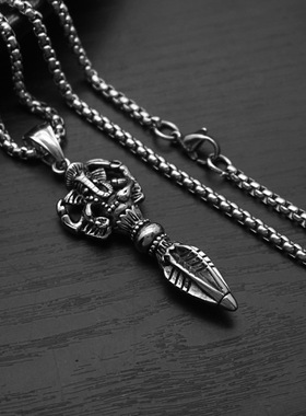 跨境象神小众钛钢金刚杵项链吊坠