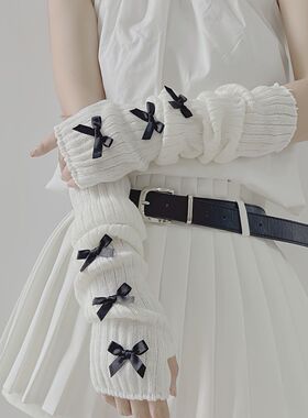 秋冬款新品蝴蝶结袖套辣妹千禧风针织手袖y2k亚文化露指保暖袖套