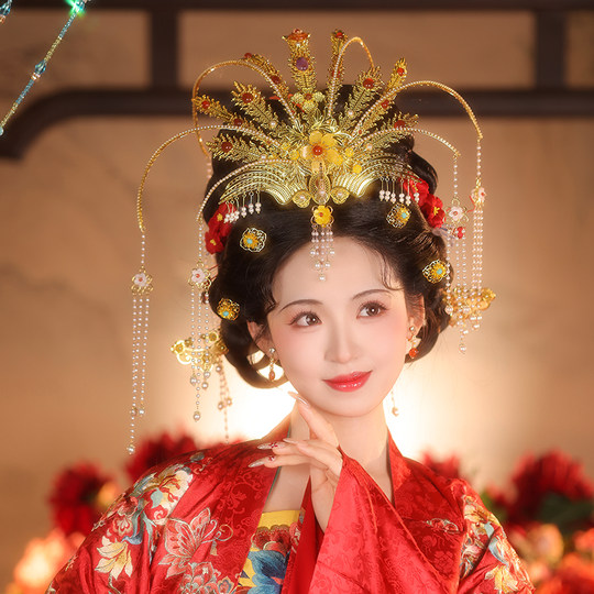 Estilo Tang gran fénix corona de fénix Hanfu vestido de novia tocados de novia accesorios para el cabello de boda corona de pelo con borla de perlas atmosféricas