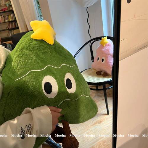 网红圣诞树抱枕大眼毛绒玩具卡通飘窗榻榻米靠垫宿舍沙发靠枕礼物 - 图2